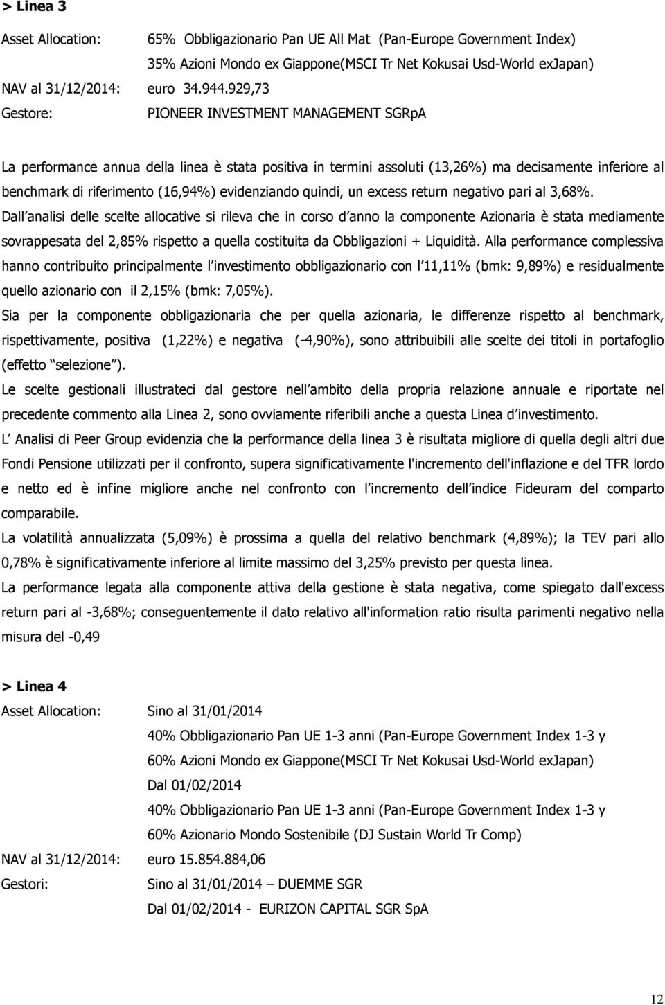 evidenziando quindi, un excess return negativo pari al 3,68%.