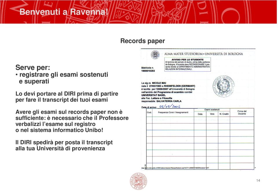 di partire per fare il transcript dei tuoi esami Avere gli esami sul records paper non è