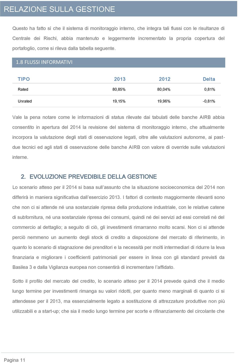 8 FLUSSI INFORMATIVI TIPO 2013 2012 Delt a Rated 80,85% 80,04% 0,81% Unrated 19,15% 19,96% -0,81% Vale la pena notare come le informazioni di status rilevate dai tabulati delle banche AIRB abbia