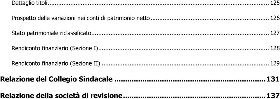 .. 126 Stato patrimoniale riclassificato.