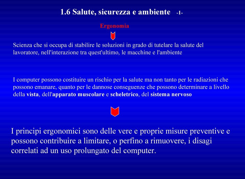 possono emanare, quanto per le dannose conseguenze che possono determinare a livello della vista, dell'apparato muscolare e scheletrico, del sistema nervoso