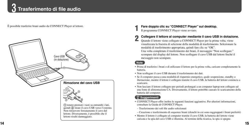 Diversamente, è possibile che il lettore risulti danneggiato. 14 15 1 Fare 2 Collegare doppio clic su CONNECT Player sul desktop. Il programma CONNECT Player viene avviato.