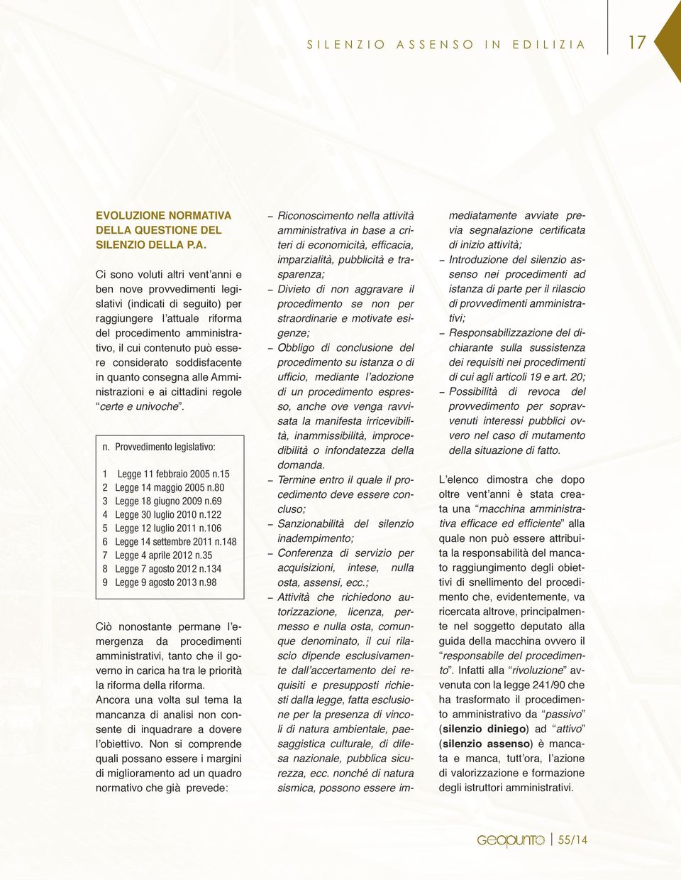 soddisfacente in quanto consegna alle Amministrazioni e ai cittadini regole certe e univoche. n. Provvedimento legislativo: 1 2 3 4 5 6 7 8 9 Legge 11 febbraio 2005 n.15 Legge 14 maggio 2005 n.