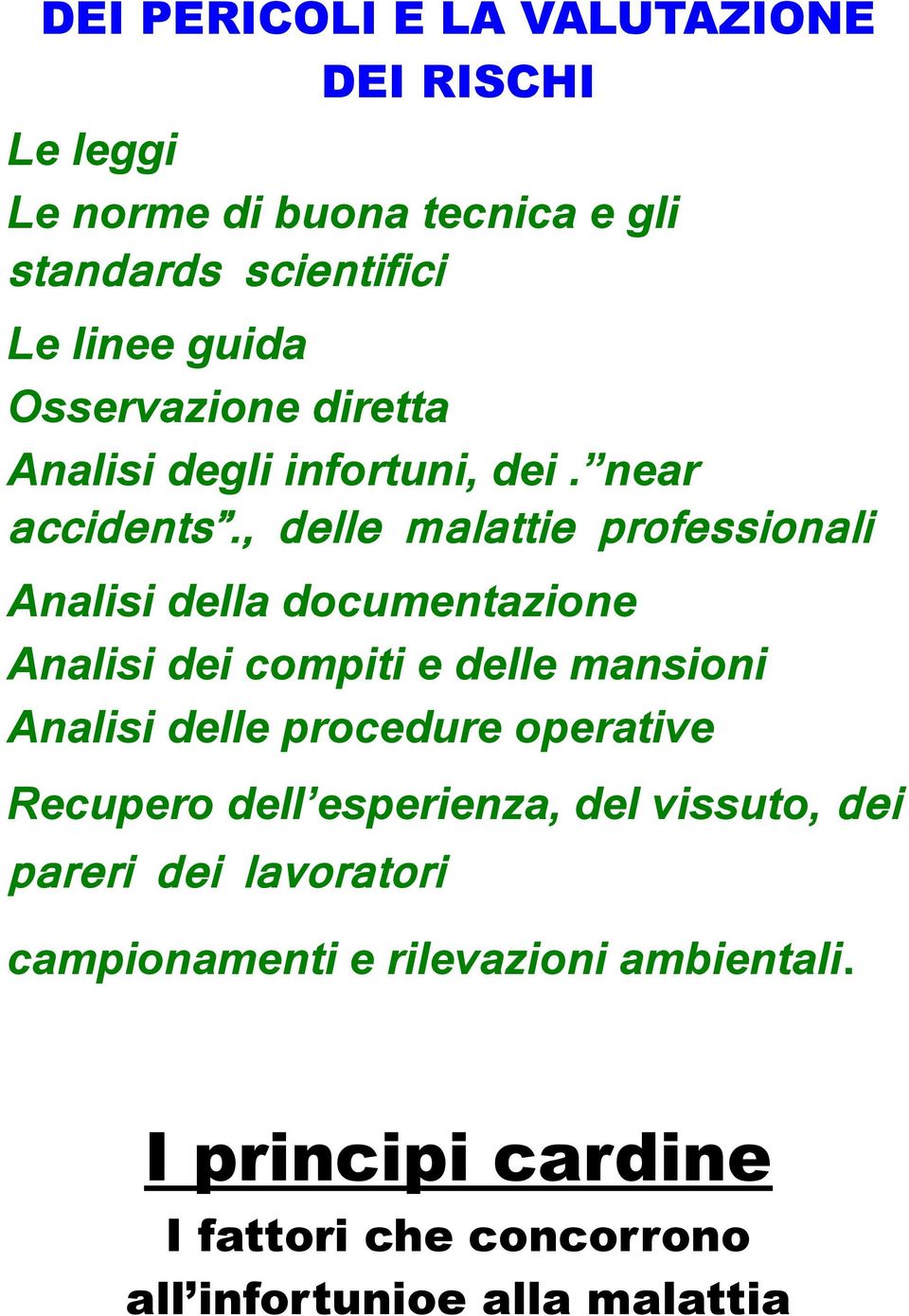 , delle malattie professionali Analisi della documentazione Analisi dei compiti e delle mansioni Analisi delle procedure