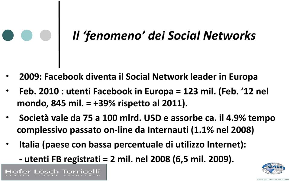 Società vale da 75 a 100 mlrd. USD e assorbe ca. il 4.9% tempo complessivo passato on-line da Internauti (1.