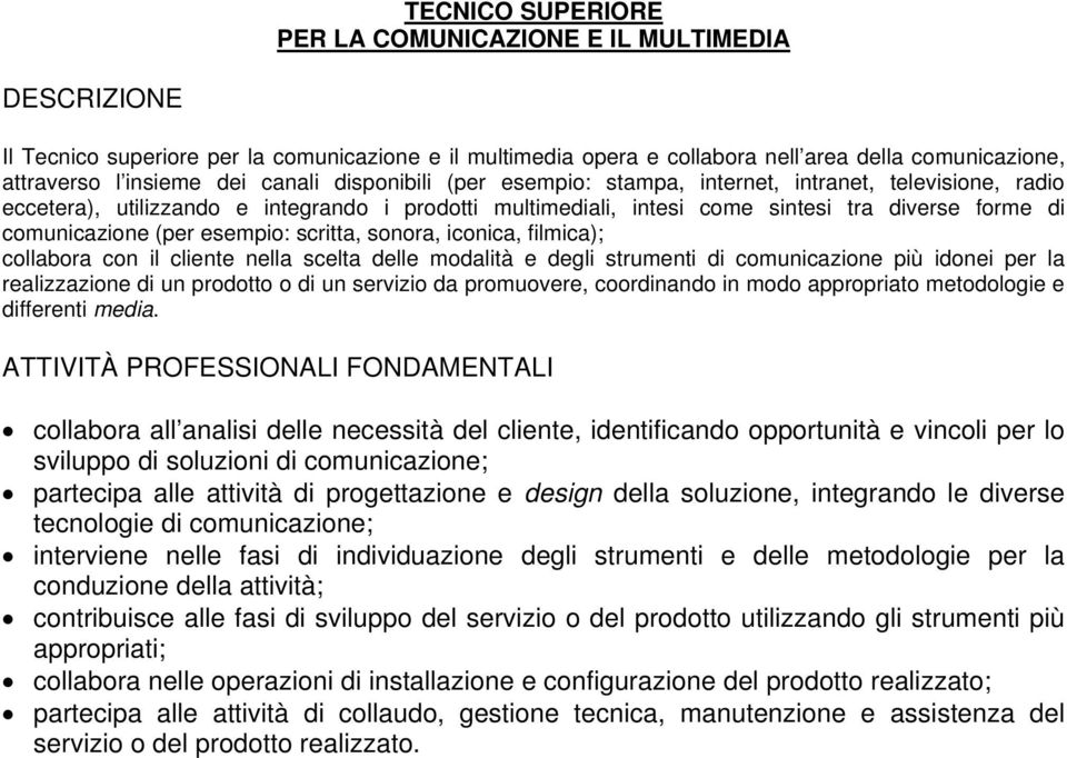 (per esempio: scritta, sonora, iconica, filmica); collabora con il cliente nella scelta delle modalità e degli strumenti di comunicazione più idonei per la realizzazione di un prodotto o di un