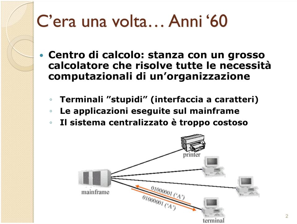 organizzazione Terminali stupidi (interfaccia a caratteri) Le