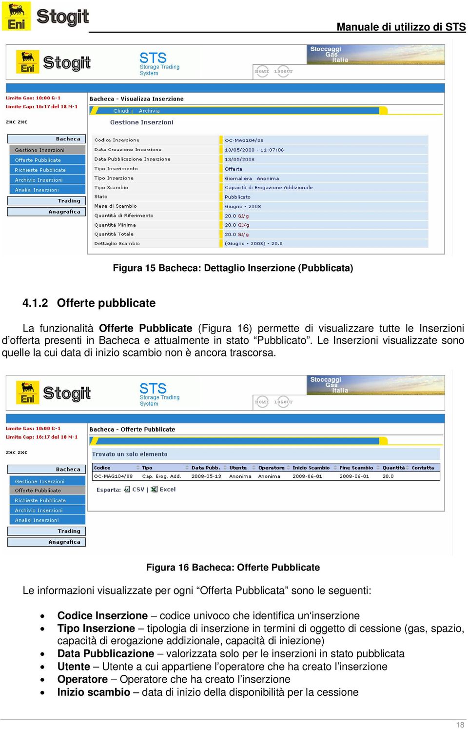 Figura 16 Bacheca: Offerte Pubblicate Le informazioni visualizzate per ogni Offerta Pubblicata sono le seguenti: Codice Inserzione codice univoco che identifica un inserzione Tipo Inserzione