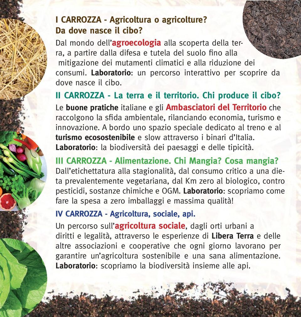 Laboratorio: un percorso interattivo per scoprire da dove nasce il cibo. II CARROZZA - La terra e il territorio. Chi produce il cibo?