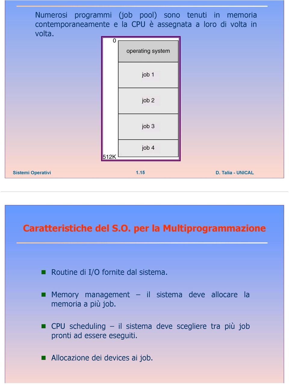 per la Multiprogrammazione Routine di I/O fornite dal sistema.