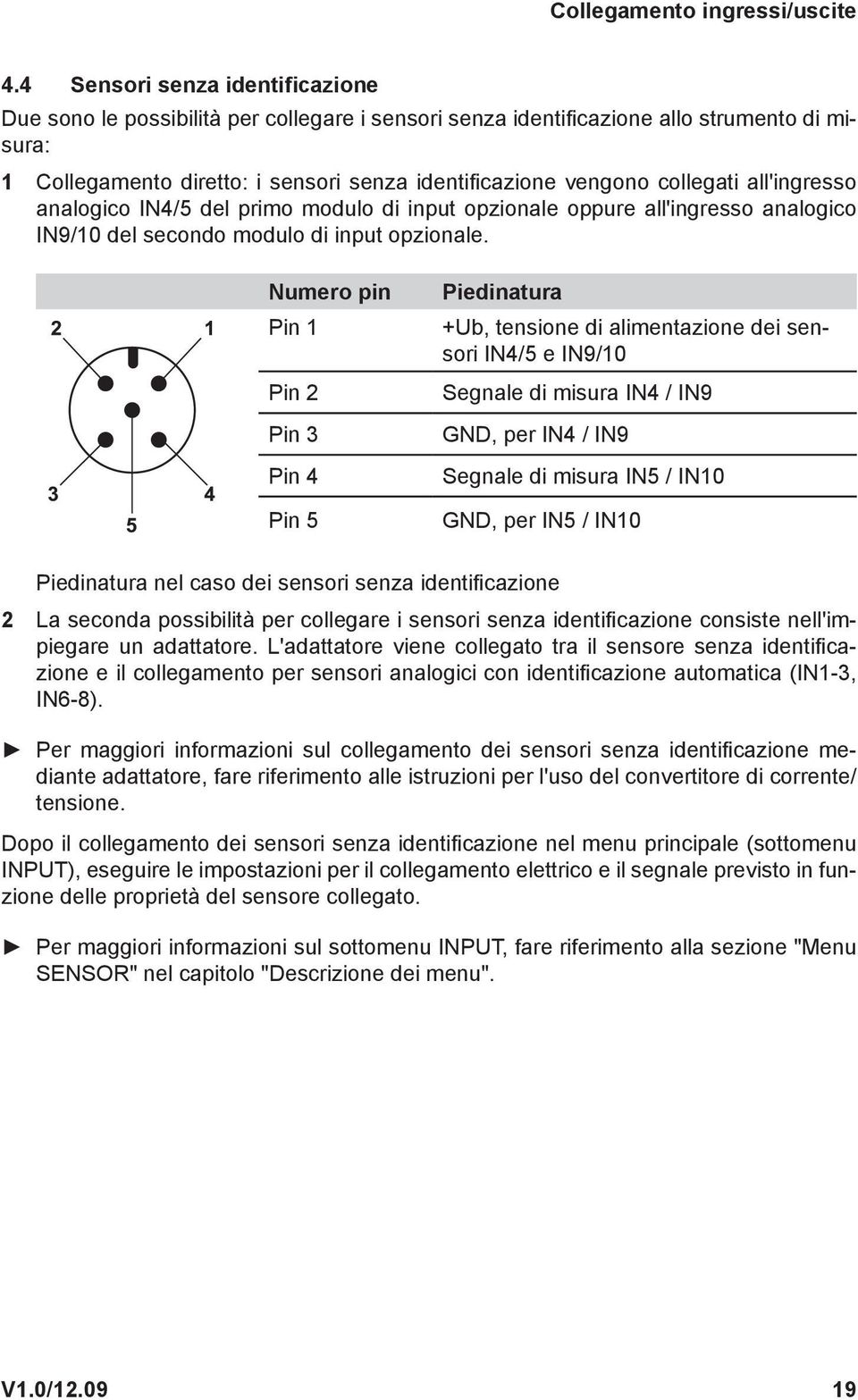 collegati all'ingresso analogico IN4/5 del primo modulo di input opzionale oppure all'ingresso analogico IN9/10 del secondo modulo di input opzionale.