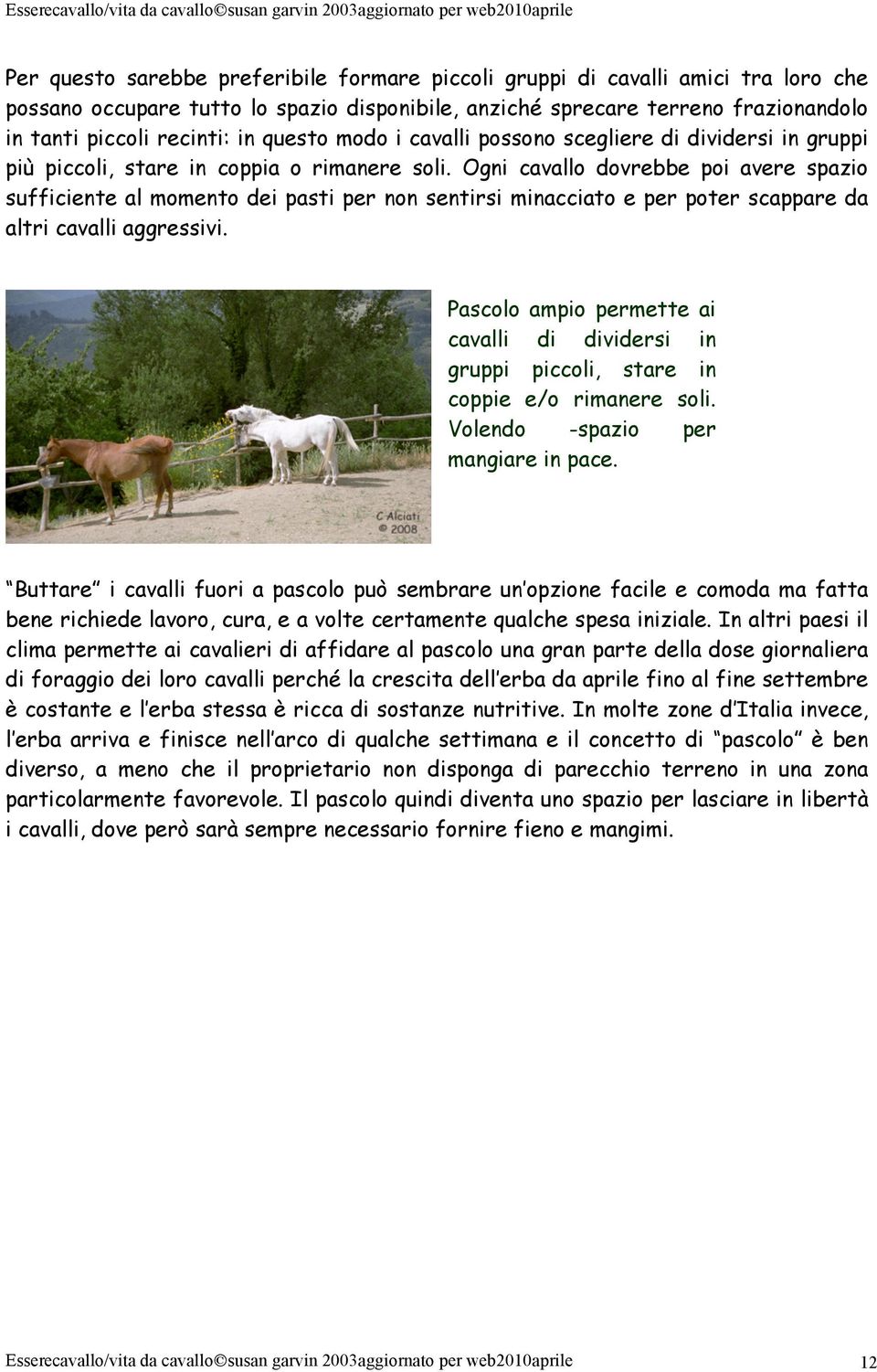 Ogni cavallo dovrebbe poi avere spazio sufficiente al momento dei pasti per non sentirsi minacciato e per poter scappare da altri cavalli aggressivi.