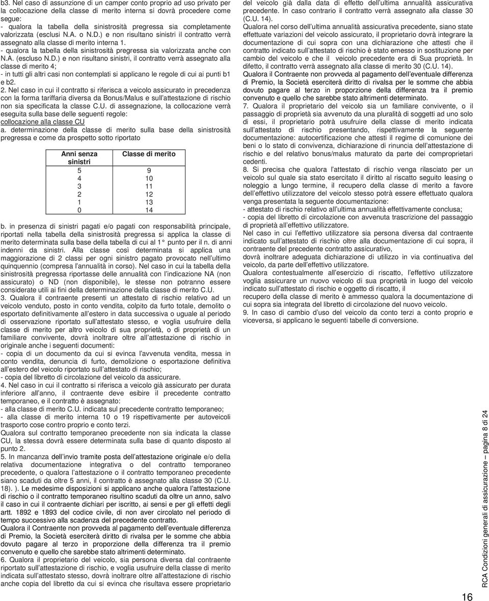 - qualora la tabella della sinistrosità pregressa sia valorizzata anche con N.A. (escluso N.D.