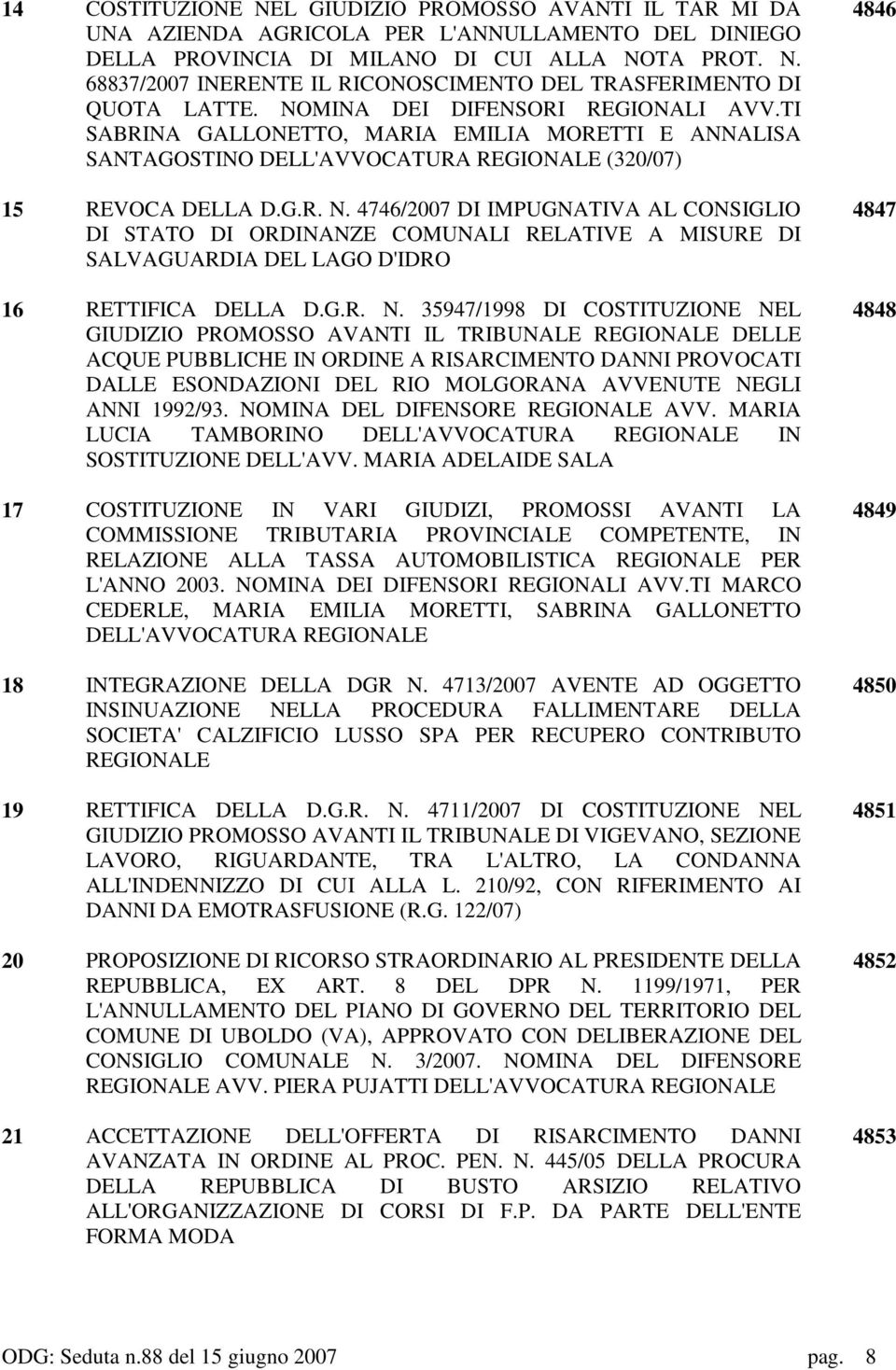 4746/2007 DI IMPUGNATIVA AL CONSIGLIO DI STATO DI ORDINANZE COMUNALI RELATIVE A MISURE DI SALVAGUARDIA DEL LAGO D'IDRO 16 RETTIFICA DELLA D.G.R. N.