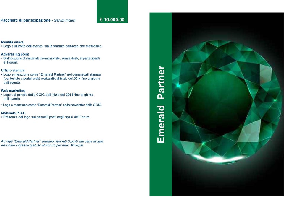 Ufficio stampa Logo e menzione come Emerald Partner nei comunicati stampa (per testate e portali web) realizzati dall inizio del 2014 fino al giorno dell evento.