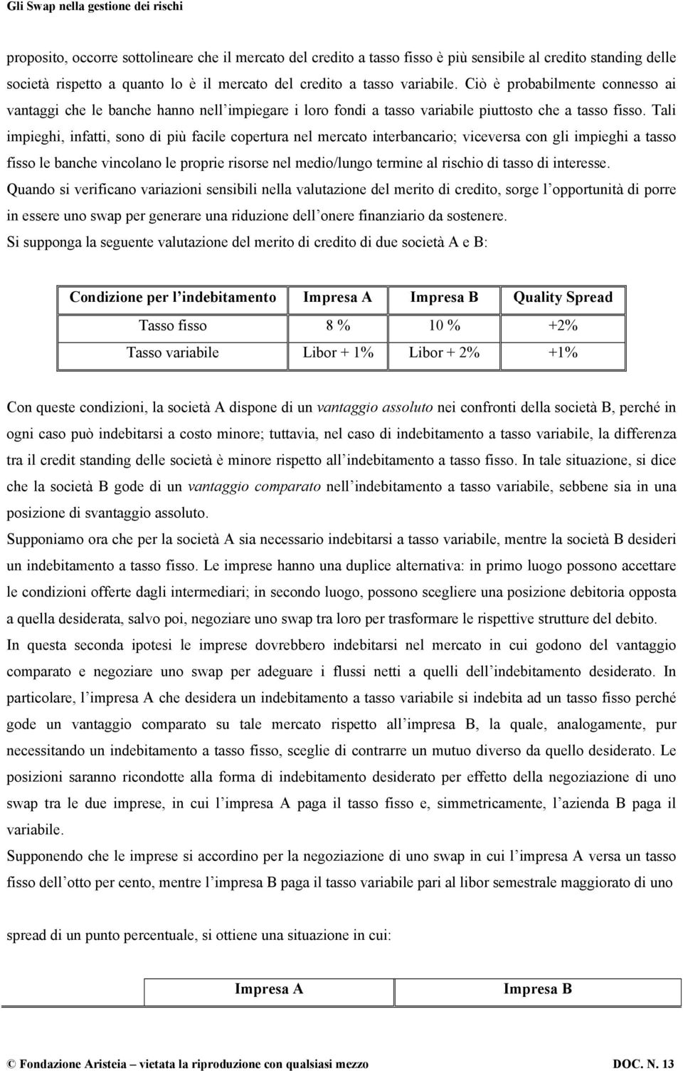 Tali impieghi, infatti, sono di più facile copertura nel mercato interbancario; viceversa con gli impieghi a tasso fisso le banche vincolano le proprie risorse nel medio/lungo termine al rischio di