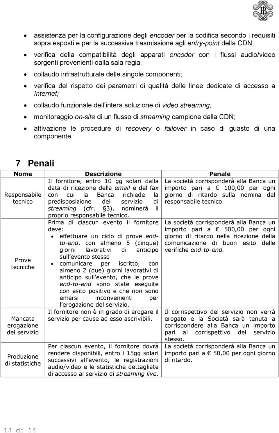 dedicate di accesso a Internet; collaudo funzionale dell intera soluzione di video streaming; monitoraggio on-site di un flusso di streaming campione dalla CDN; attivazione le procedure di recovery o