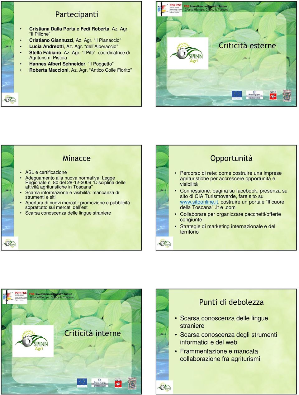 80 del 28-12-2009 Disciplina delle attività agrituristiche in Toscana Scarsa informazione e visibilità: mancanza di strumenti e siti Apertura di nuovi mercati: promozione e pubblicità soprattutto sui