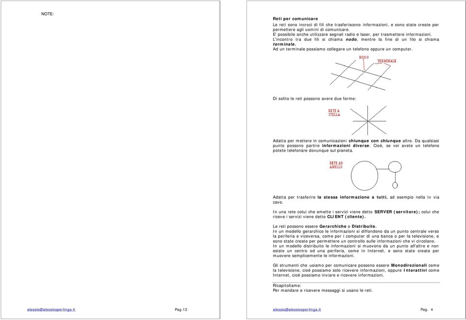 Ad un terminale possiamo collegare un telefono oppure un computer. Di solito le reti possono avere due forme: Adatta per mettere in comunicazioni chiunque con chiunque altro.