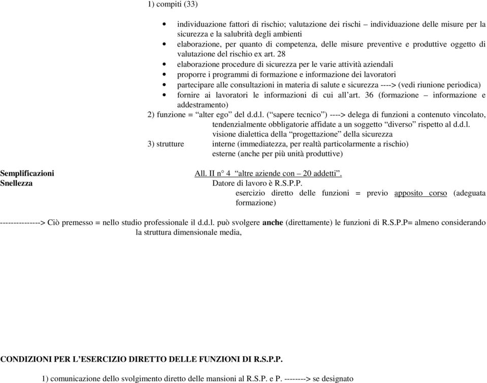 28 elaborazione procedure di sicurezza per le varie attività aziendali proporre i programmi di formazione e informazione dei lavoratori partecipare alle consultazioni in materia di salute e sicurezza