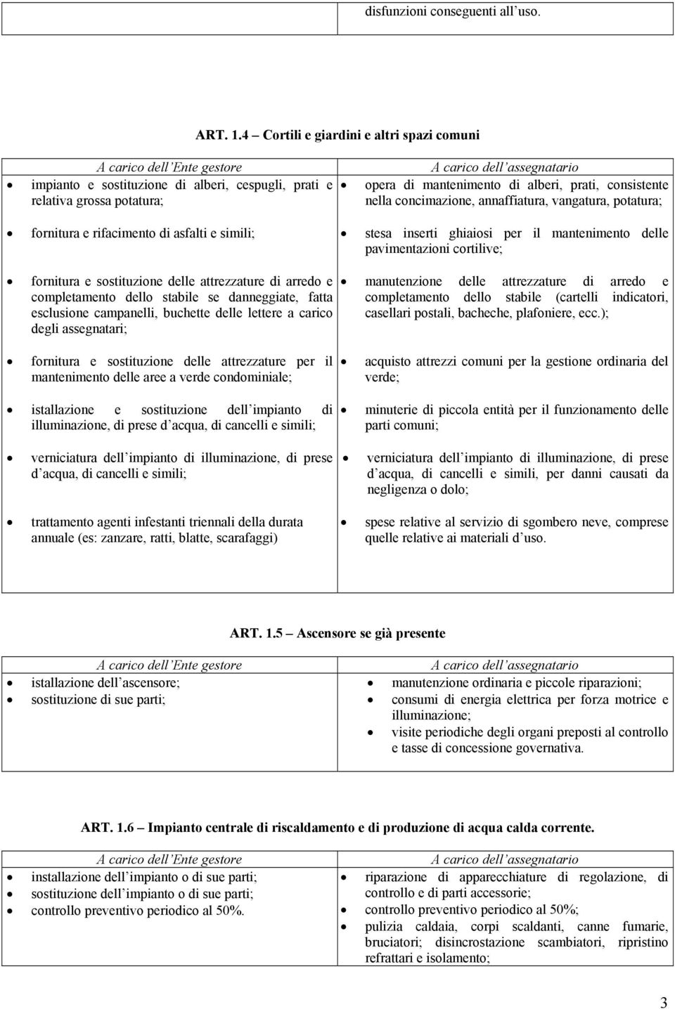 prati, consistente nella concimazione, annaffiatura, vangatura, potatura; stesa inserti ghiaiosi per il mantenimento delle pavimentazioni cortilive; fornitura e sostituzione delle attrezzature di