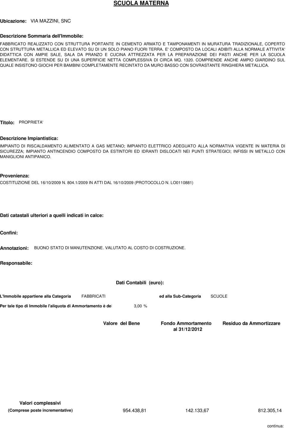 S ESTENDE SU D UNA SUPERFCE NETTA COMPLESSVA D CRCA MQ. 1320. COMPRENDE ANCHE AMPO GARDNO SUL QUALE NSSTONO GOCH PER BAMBN COMPLETAMENTE RECNTATO DA MURO BASSO CON SOVRASTANTE RNGHERA METALLCA.