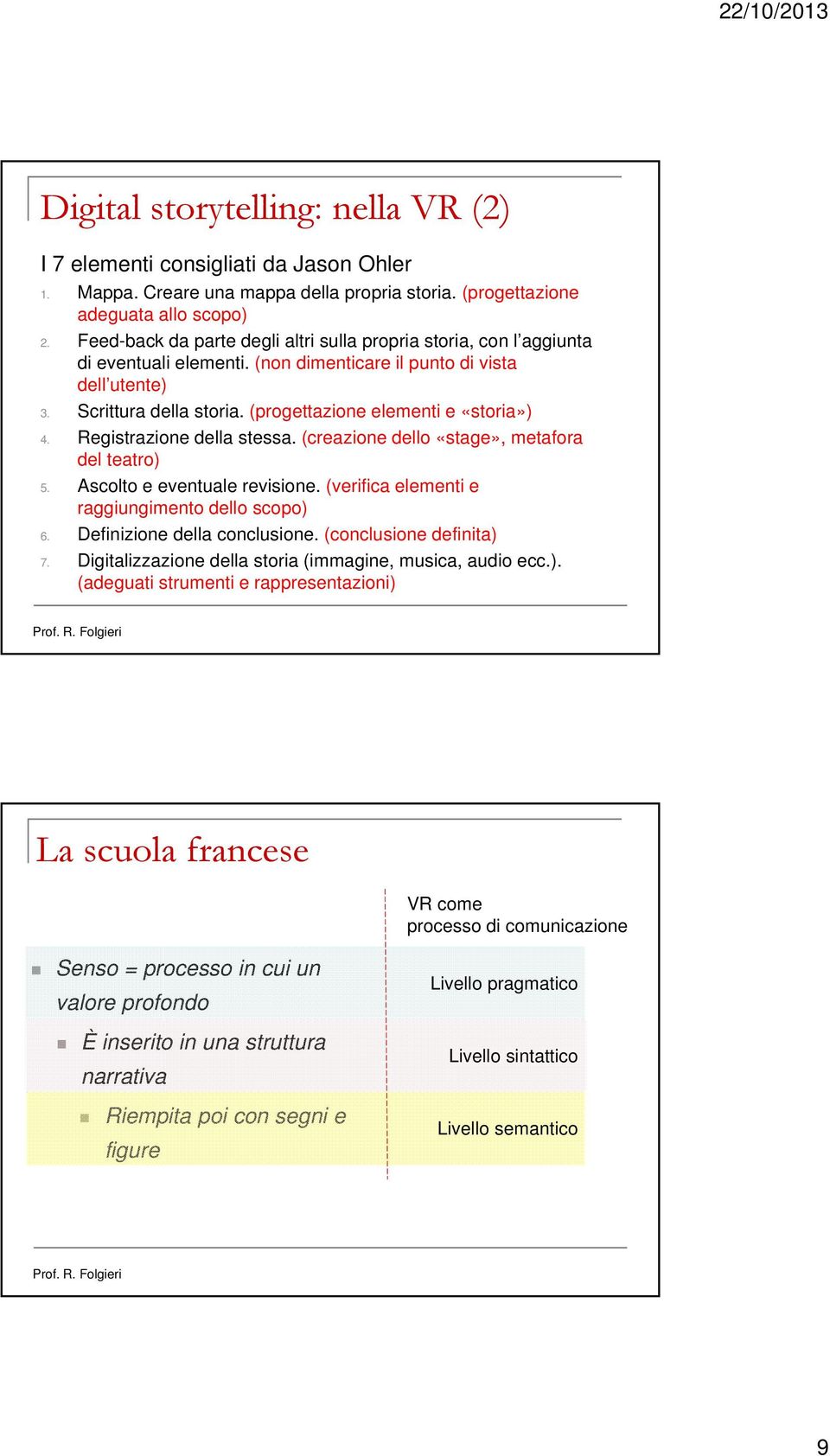 (progettazione elementi e «storia») 4. Registrazione della stessa. (creazione dello «stage», metafora del teatro) 5. Ascolto e eventuale revisione. (verifica elementi e raggiungimento dello scopo) 6.