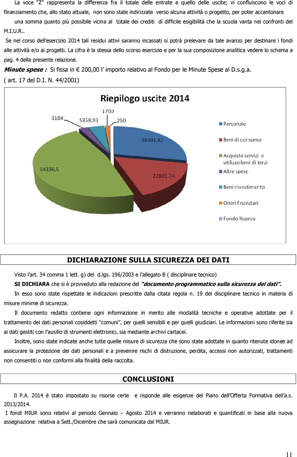 . Se nel corso dell esercizio 2014 tali residui attivi saranno incassati si potrà prelevare da tale avanzo per destinare i fondi alle attività e/o ai progetti.