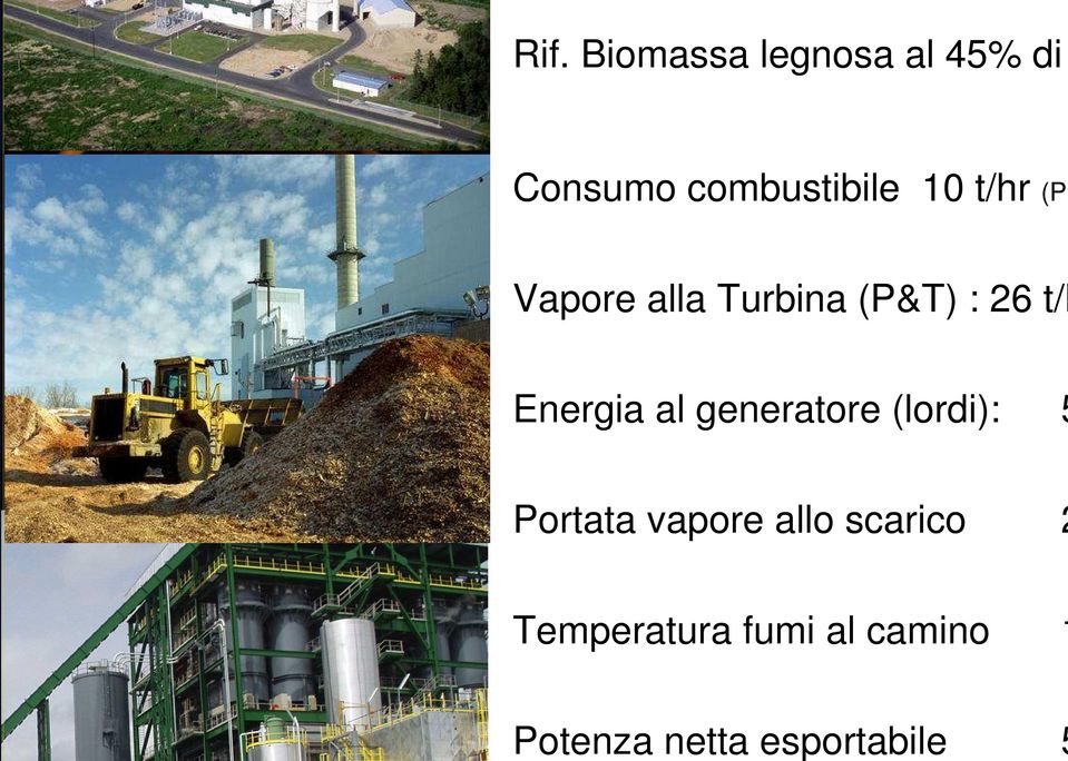 t/hr (PC Vapore alla Turbina (P&T) : 26 t/h Energia al