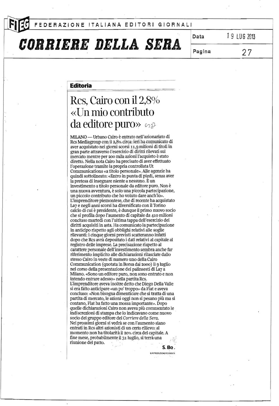 ;'---pag-ina--27--1 Editoria Rcs, Cairo con il 2,8%