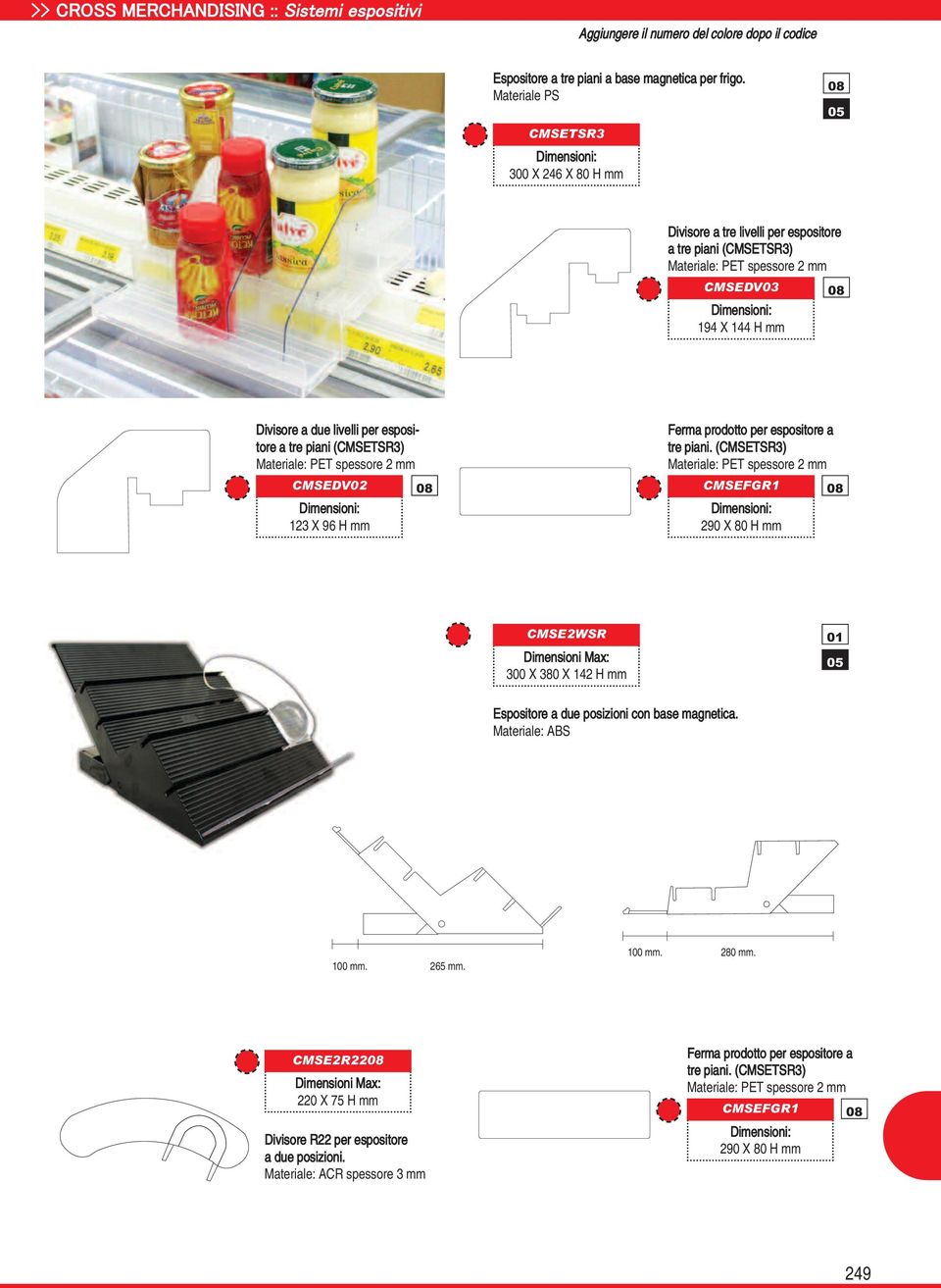 tre piani (CMSETSR3) Materiale: PET spessore 2 mm CMSEDV02 123 X 96 H mm Ferma prodotto per espositore a tre piani.