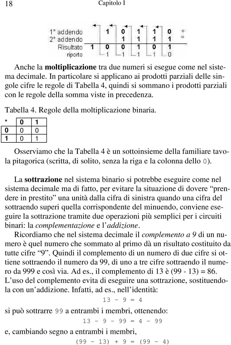* 0 1 0 0 0 1 0 1 Osserviamo che la Tabella 4 è un sottoinsieme della familiare tavola pitagorica (scritta, di solito, senza la riga e la colonna dello 0).