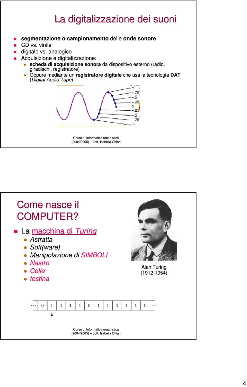 registratore) Oppure mediante un registratore digitale che usa la tecnologia DAT (Digital Audio Tape).