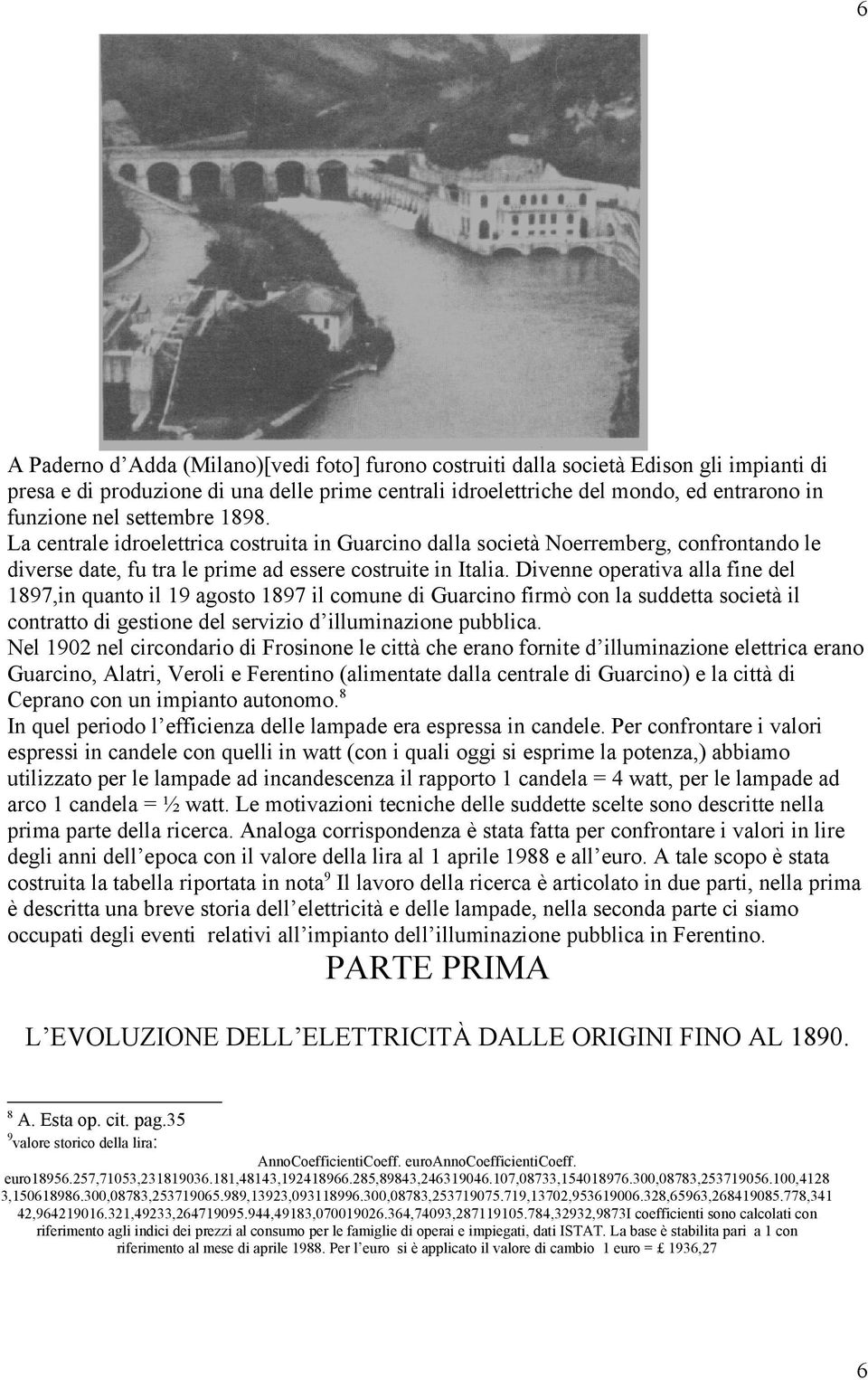 Divenne operativa alla fine del 1897,in quanto il 19 agosto 1897 il comune di Guarcino firmò con la suddetta società il contratto di gestione del servizio d illuminazione pubblica.