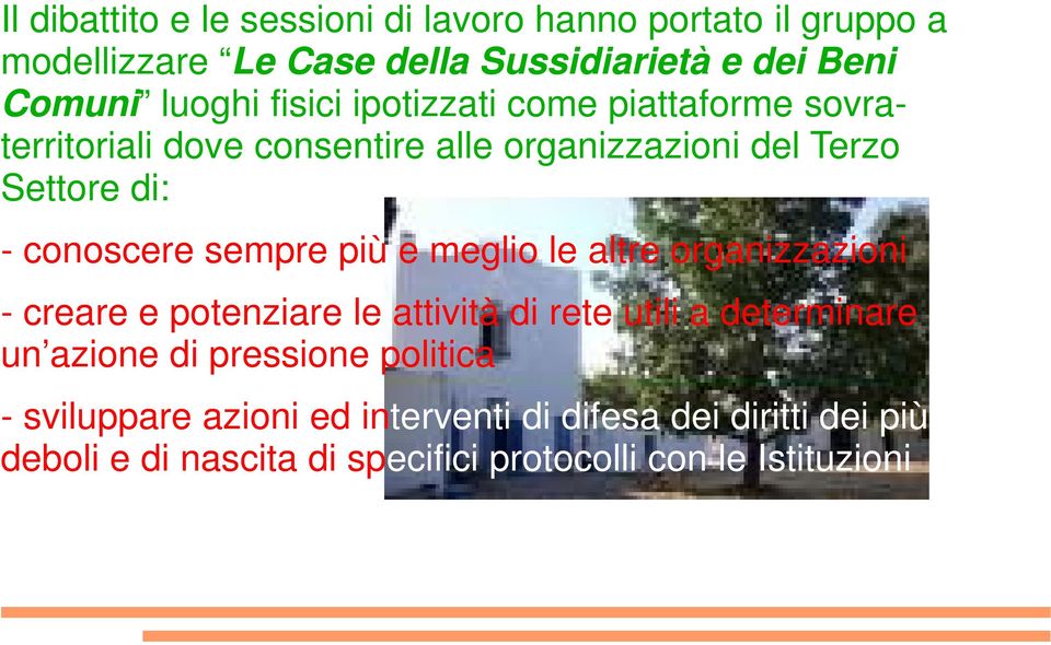 sempre più e meglio le altre organizzazioni - creare e potenziare le attività di rete utili a determinare un azione di pressione