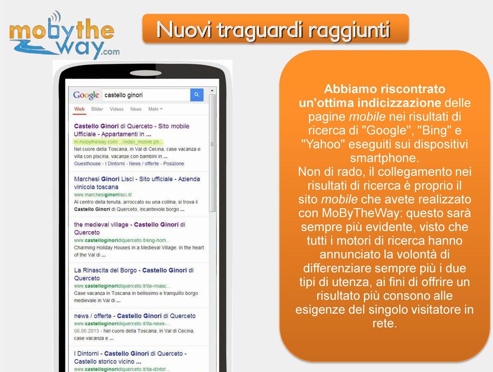 Non di rado, il collegamento nei risultati di ricerca è proprio il sito mobile che avete realizzato con MoByTheWay: questo sarà sempre