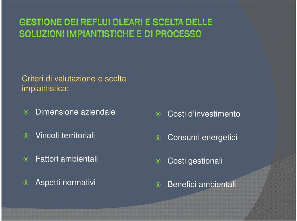 territoriali Consumi energetici Fattori ambientali