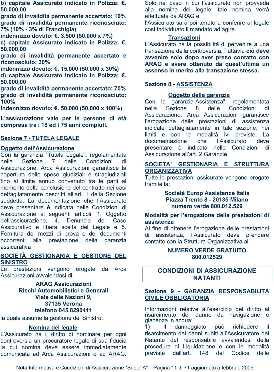 000 x 30%) d) capitale Assicurato indicato in Polizza:. 50.000,00 grado di invalidità permanente accertato: 70% grado di invalidità permanente riconosciuto: 100% indennizzo dovuto:. 50.000 (50.