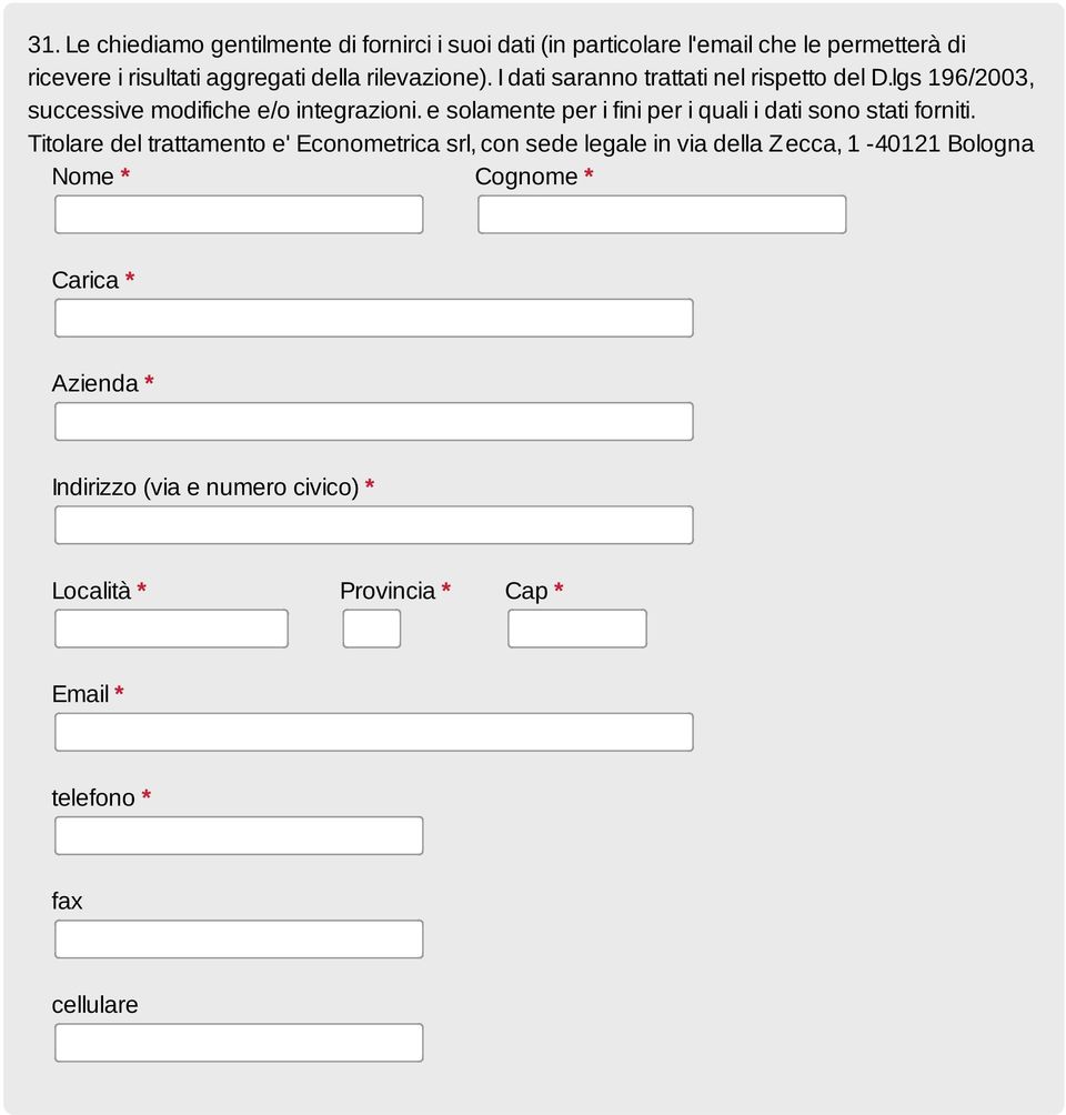 e solamente per i fini per i quali i dati sono stati forniti.