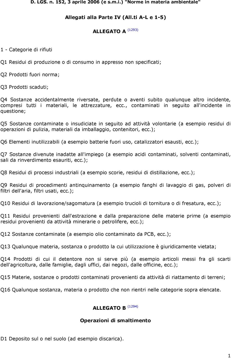 , contaminati in seguito all'incidente in questione; Q5 Sostanze contaminate o insudiciate in seguito ad attività volontarie (a esempio residui di operazioni di pulizia, materiali da imballaggio,