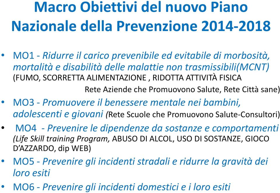 bambini, adolescenti e giovani (Rete Scuole che Promuovono Salute-Consultori) MO4 - Prevenire le dipendenze da sostanze e comportamenti (Life Skill training Program, ABUSO DI