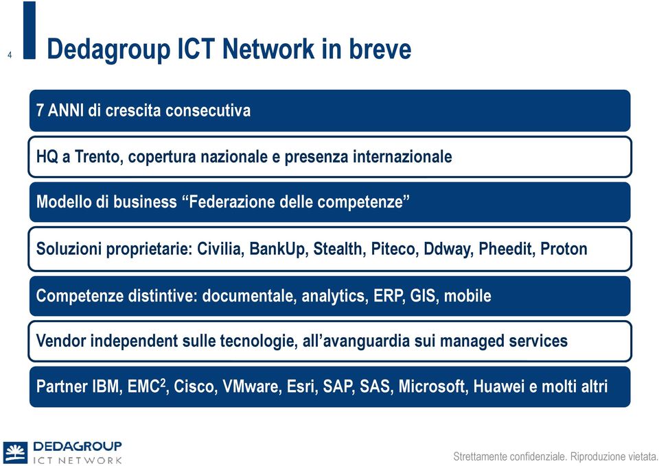 Piteco, Ddway, Pheedit, Proton Competenze distintive: documentale, analytics, ERP, GIS, mobile Vendor independent