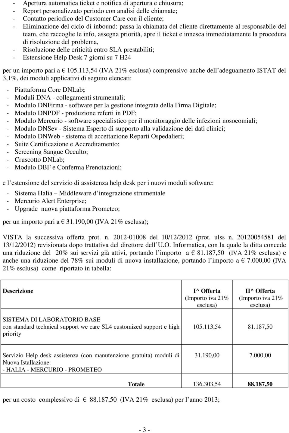 problema, - Risoluzione delle criticità entro SLA prestabiliti; - Estensione Help Desk 7 giorni su 7 H24 per un importo pari a 105.