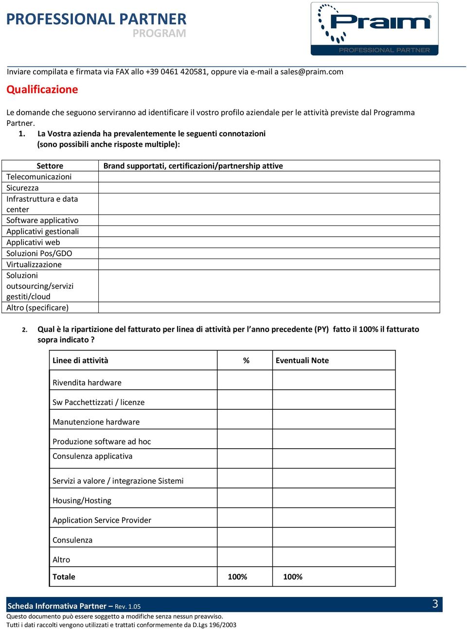 Applicativi gestionali Applicativi web Soluzioni Pos/GDO Virtualizzazione Soluzioni outsourcing/servizi gestiti/cloud Altro (specificare) Brand supportati, certificazioni/partnership attive 2.