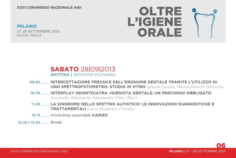 STUDIO IN VITRO Ignazia Casula, Marina Bianchi (Brescia) INTERPLAY ODONTOIATRA -IGIENISTA DENTALE: UN PERCORSO OBBLIGATO Antonella Abbinante,