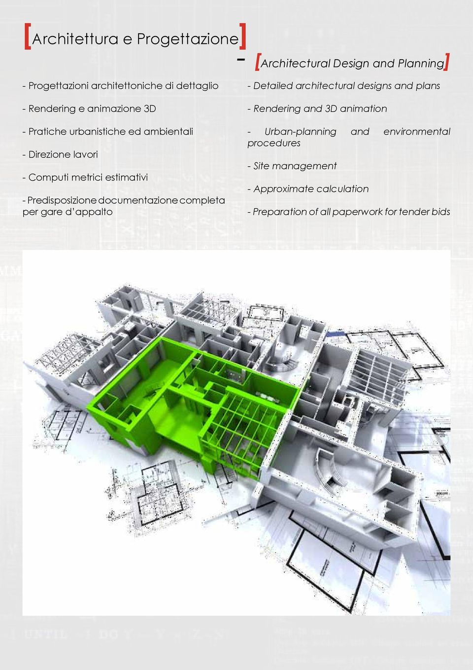 Predisposizione documentazione completa per gare d appalto - Detailed architectural designs and plans - Rendering and 3D