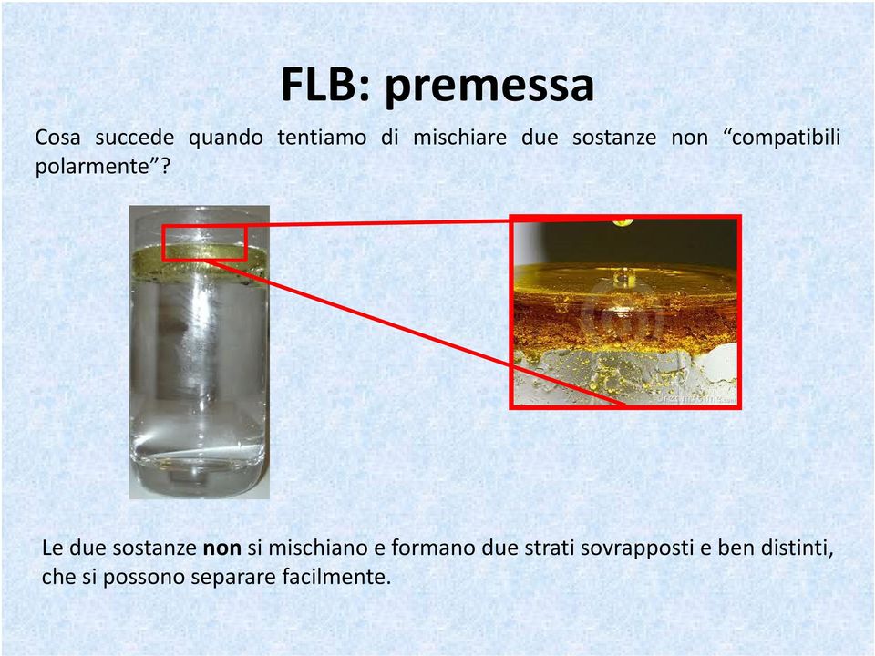 Le due sostanze non si mischiano e formano due strati