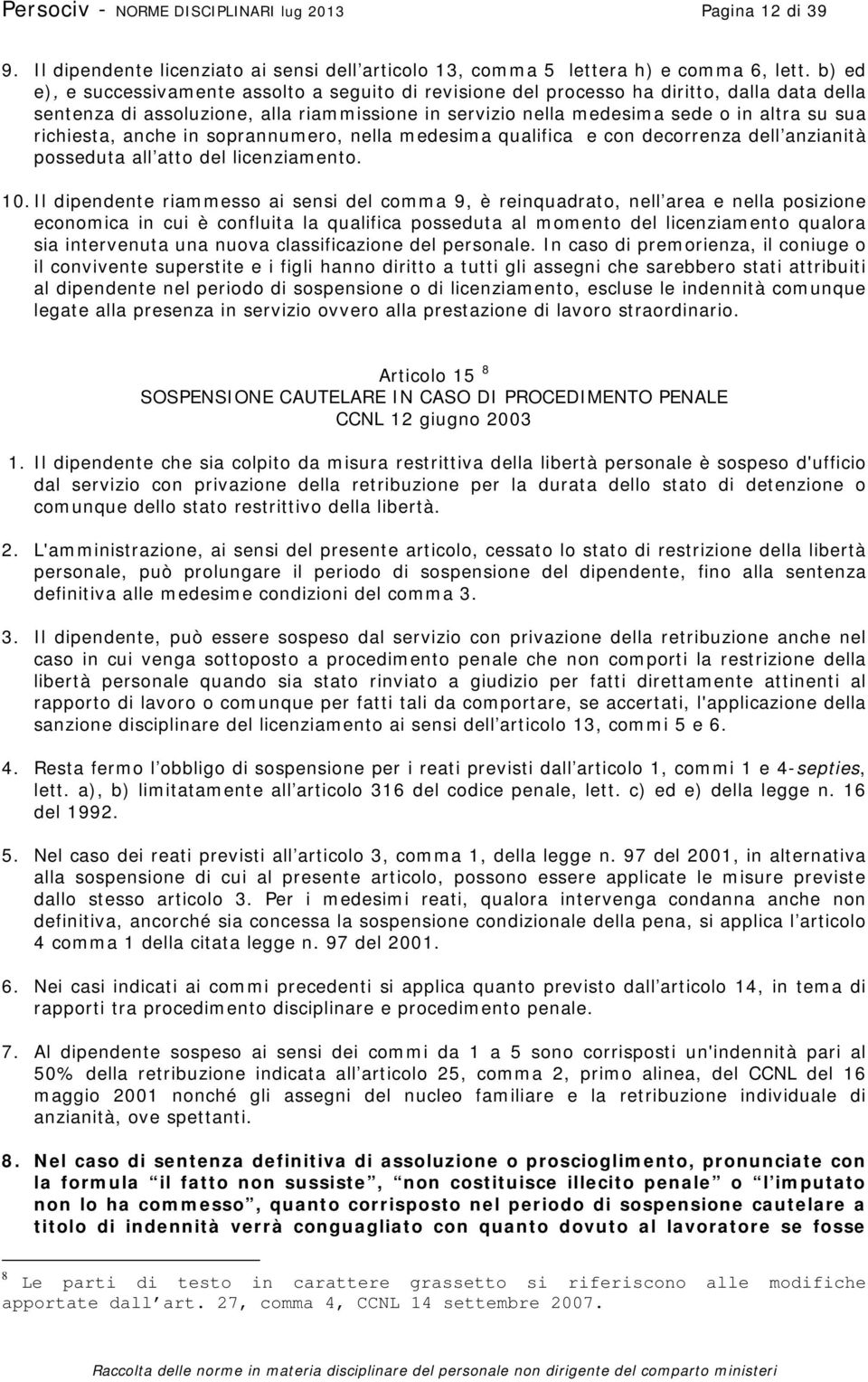 richiesta, anche in soprannumero, nella medesima qualifica e con decorrenza dell anzianità posseduta all atto del licenziamento. 10.