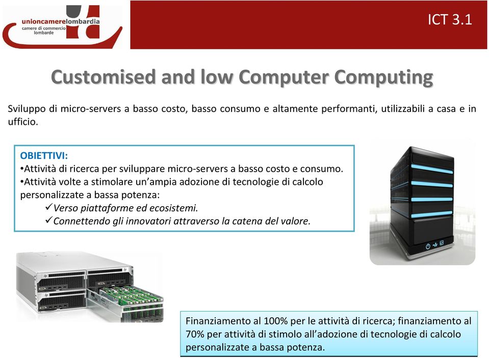 ufficio. OBIETTIVI: Attività di ricerca per sviluppare micro-servers a basso costo e consumo.