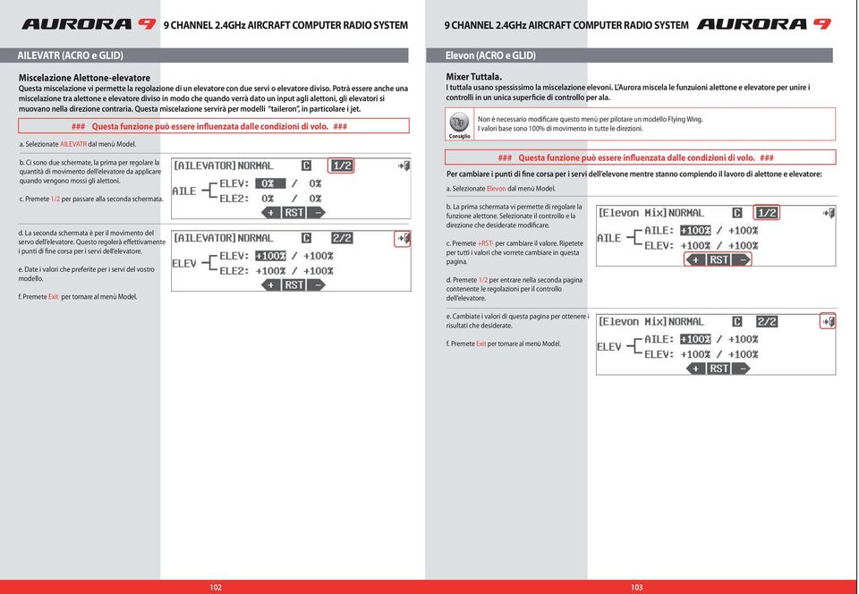 Questa miscelazione servirà per modelli taileron, in particolare i jet. a. Selezionate AILEVATR dal menù Model. b.